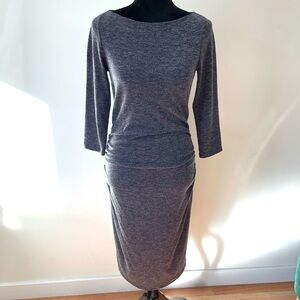 Numoco Gray 3/4 Sleeve Bodycon Ruched Fitted Knee Length Dress NWT Size Medium